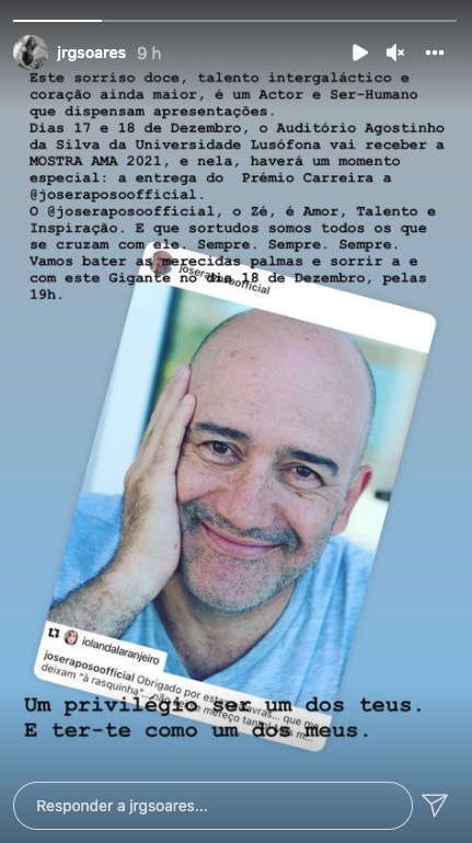 João Soares &#8220;aplaude&#8221; José Raposo e mostra-se orgulhoso: &#8220;Um privilégio ser um dos teus&#8221;