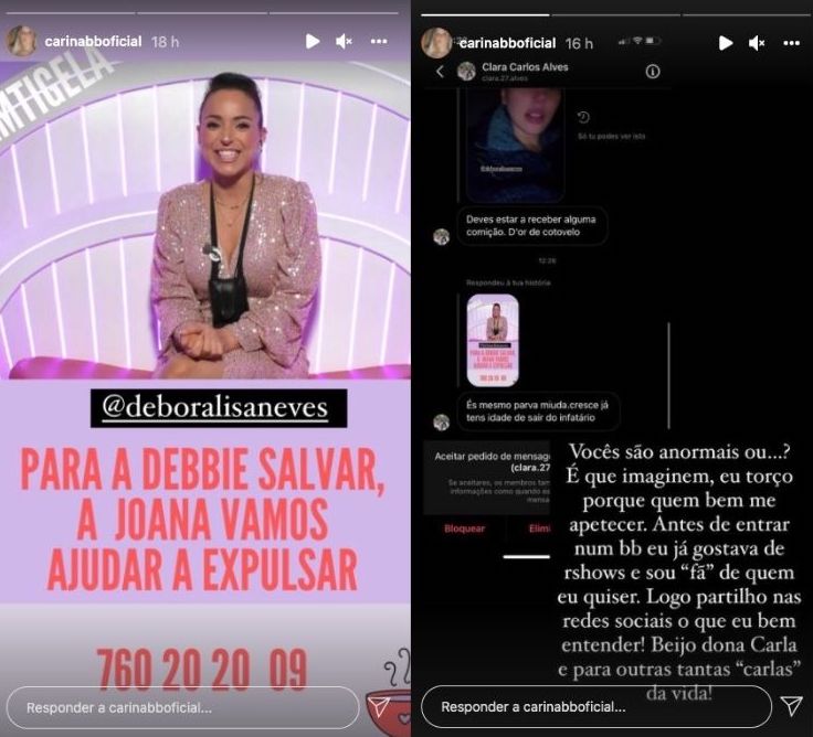 Carina Duarte faz apelo por Débora do &#8220;Big Brother&#8221;, é arrasada e reage: &#8220;Vocês são anormais ou&#8230;?&#8221;