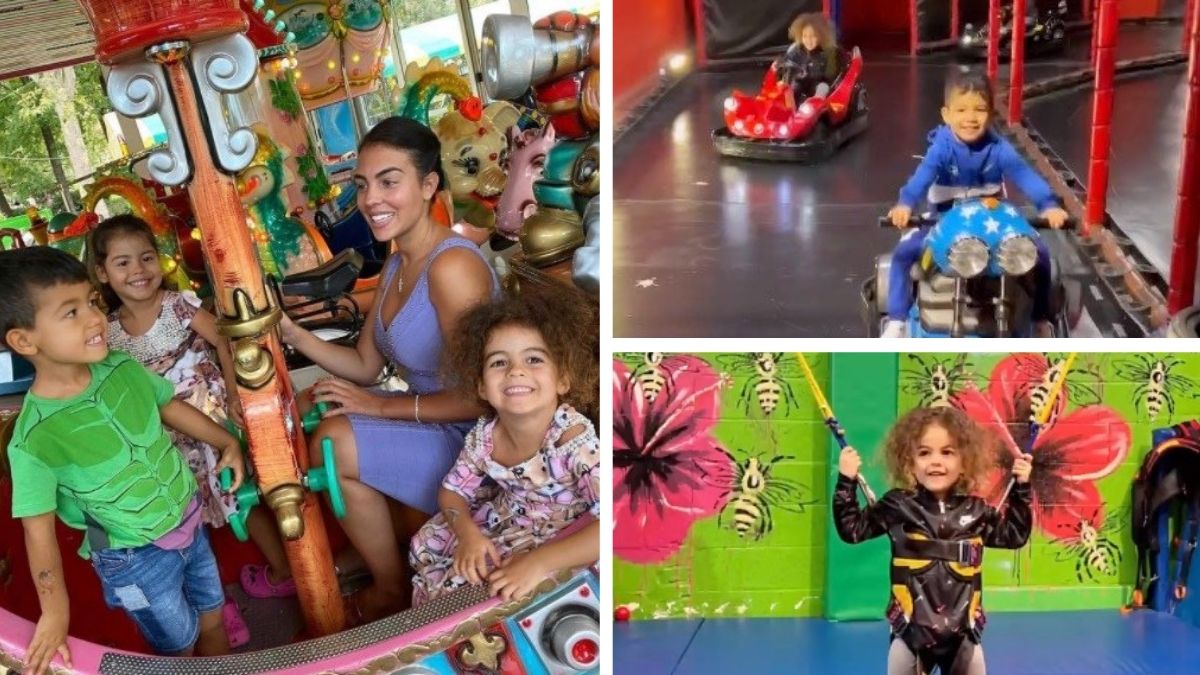 Mãos ao volante! Georgina Rodríguez mostra felicidade dos filhos em parque de diversões