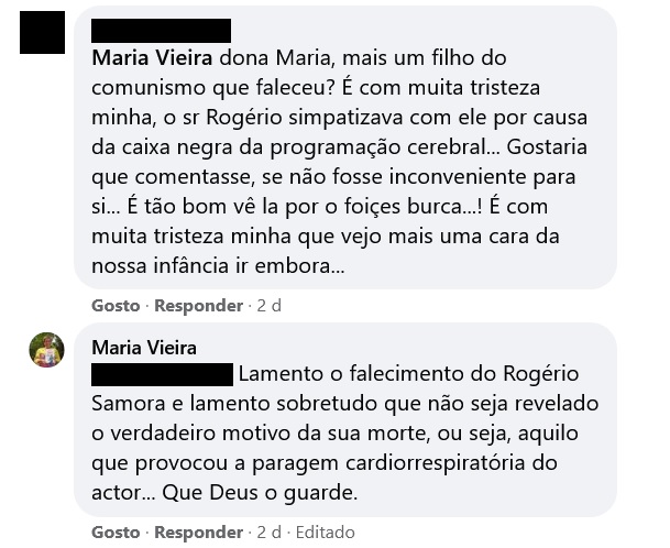 Maria Vieira reage à morte de Rogério Samora e lança &#8220;suspeitas&#8221;