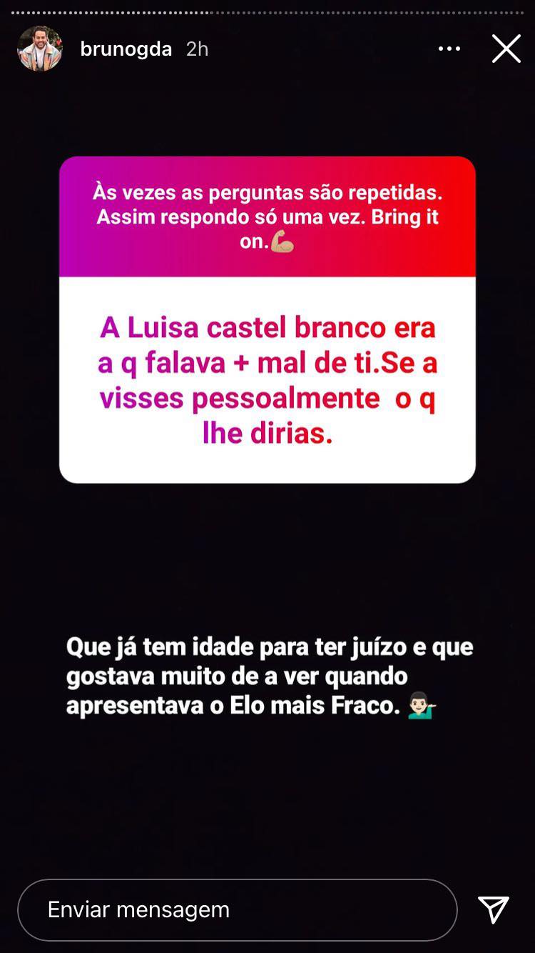 Após críticas, Bruno do &#8220;Big Brother&#8221; atira sobre Luísa Castel-Branco: &#8220;Já tem idade para ter juízo&#8230;&#8221;