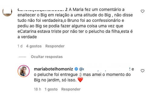 Maria Botelho Moniz responde a seguidora que a critica: &#8220;A Maria não foi verdadeira&#8230;&#8221;