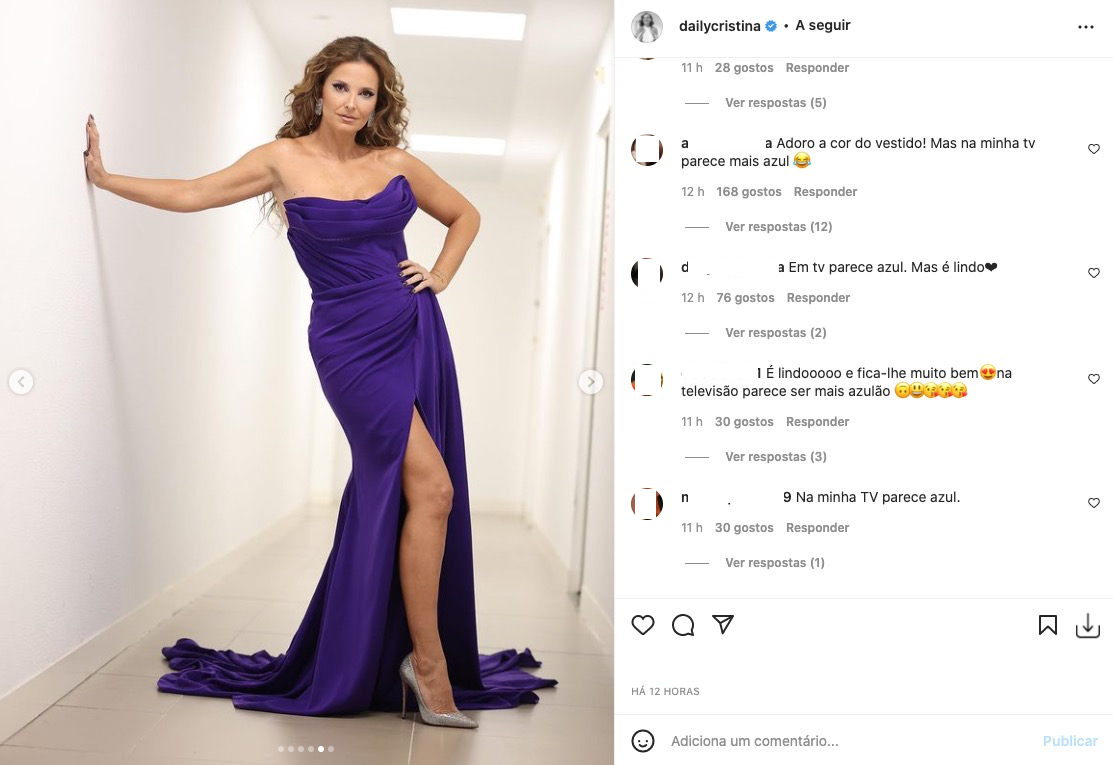 Azul ou roxo? Cristina Ferreira reage após &#8220;dúvidas&#8221; sobre cor do vestido: &#8220;Um tecido mágico&#8221;