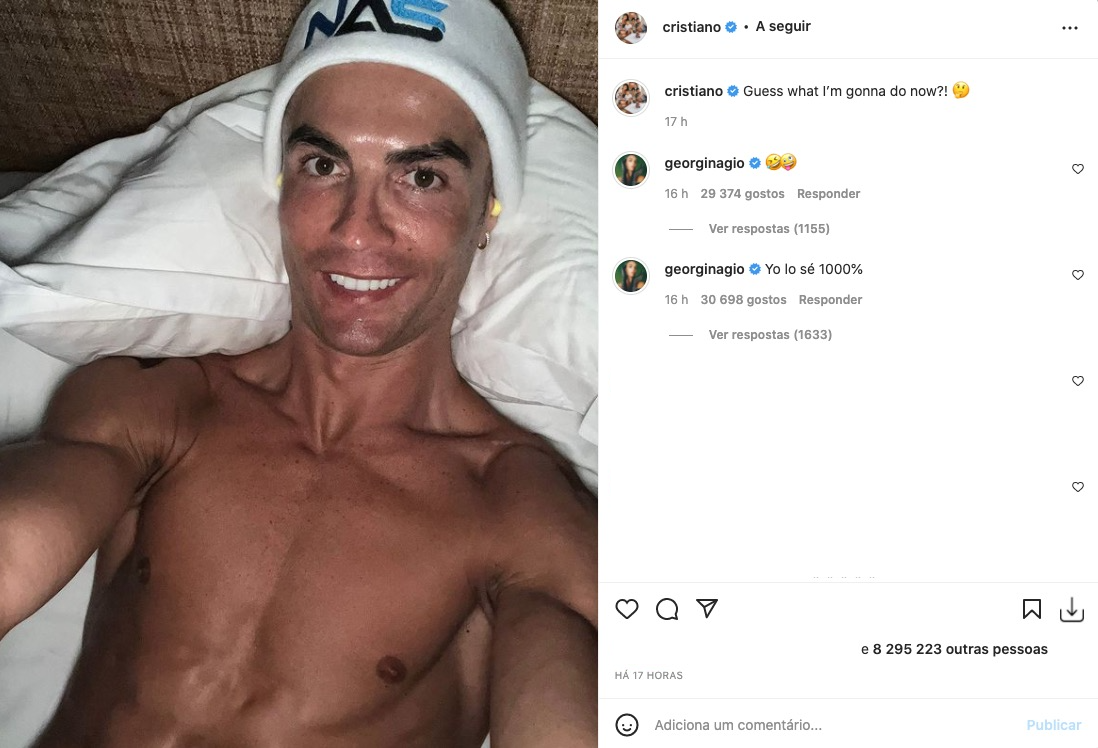 Georgina Rodríguez deixa comentário &#8220;maroto&#8221; em nova foto de Cristiano Ronaldo