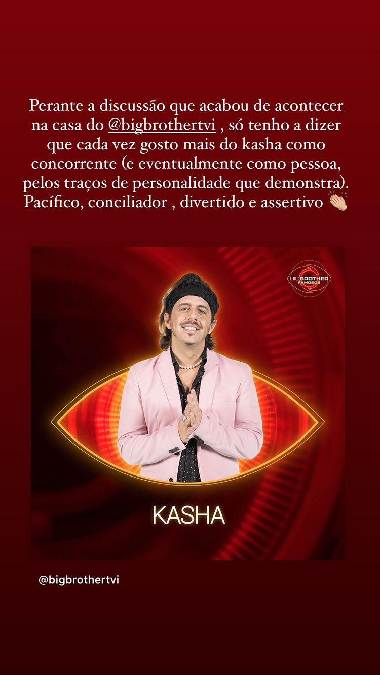 Zé Lopes &#8220;aplaude&#8221; Kasha após atitude em discussão: &#8220;Cada vez gosto mais do Kasha enquanto concorrente&#8230;&#8221;