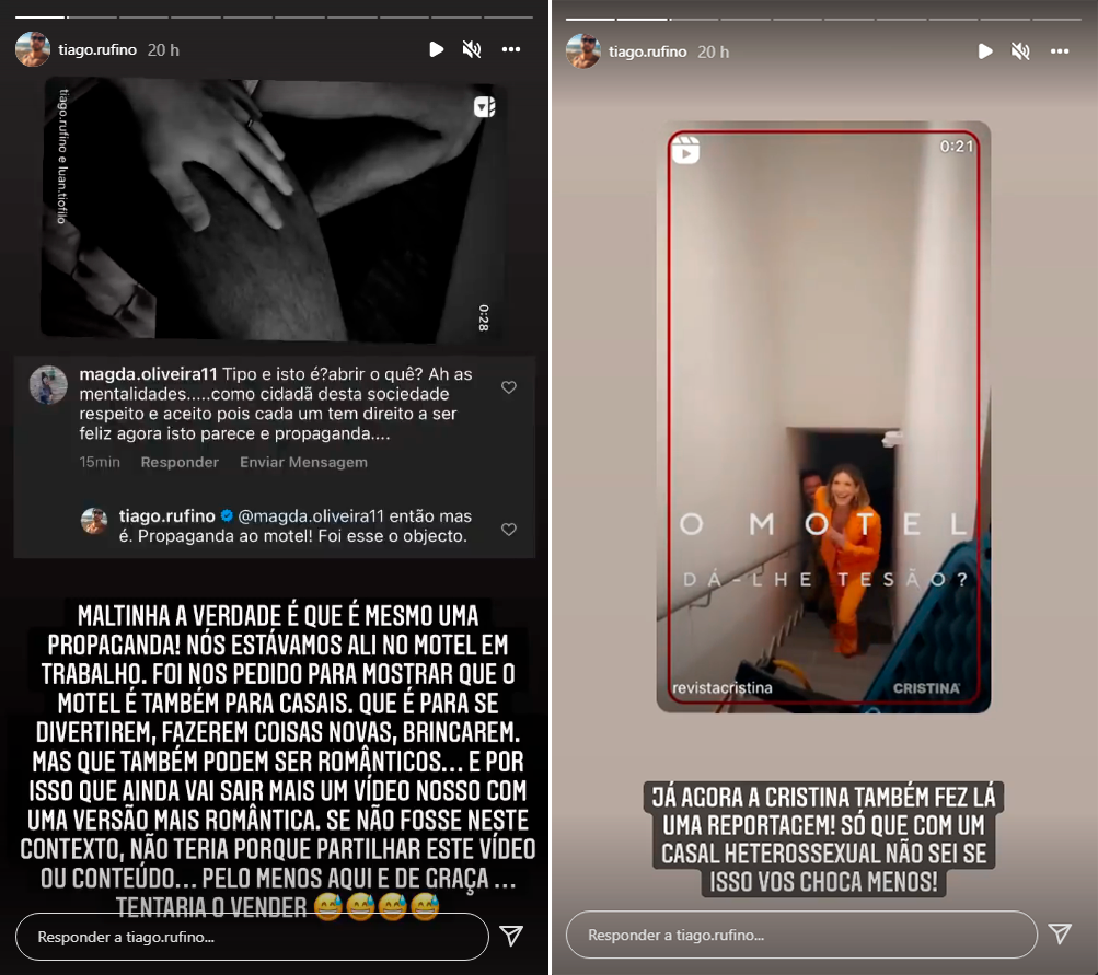 Tiago Rufino partilha vídeo ousado e responde a críticas: &#8220;Com um casal heterossexual choca menos&#8230;&#8221;
