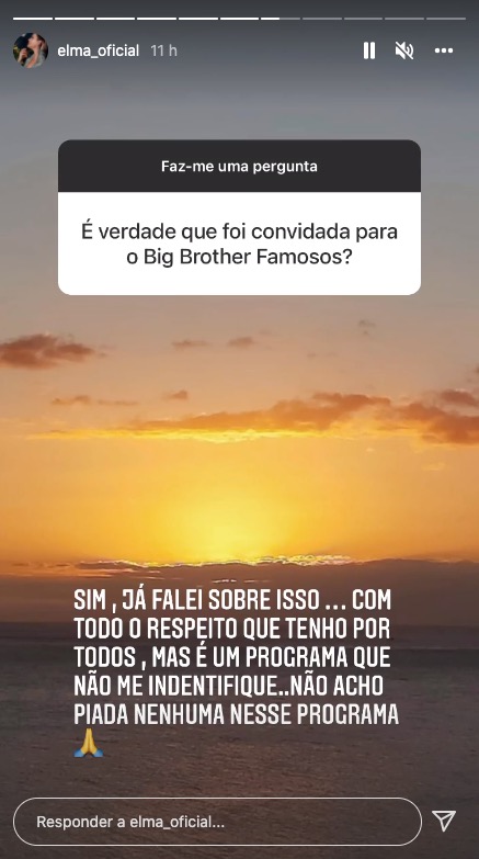 Elma Aveiro recusou convite para o Big Brother Famosos: &#8220;Não acho piada a esse programa&#8230;&#8221;