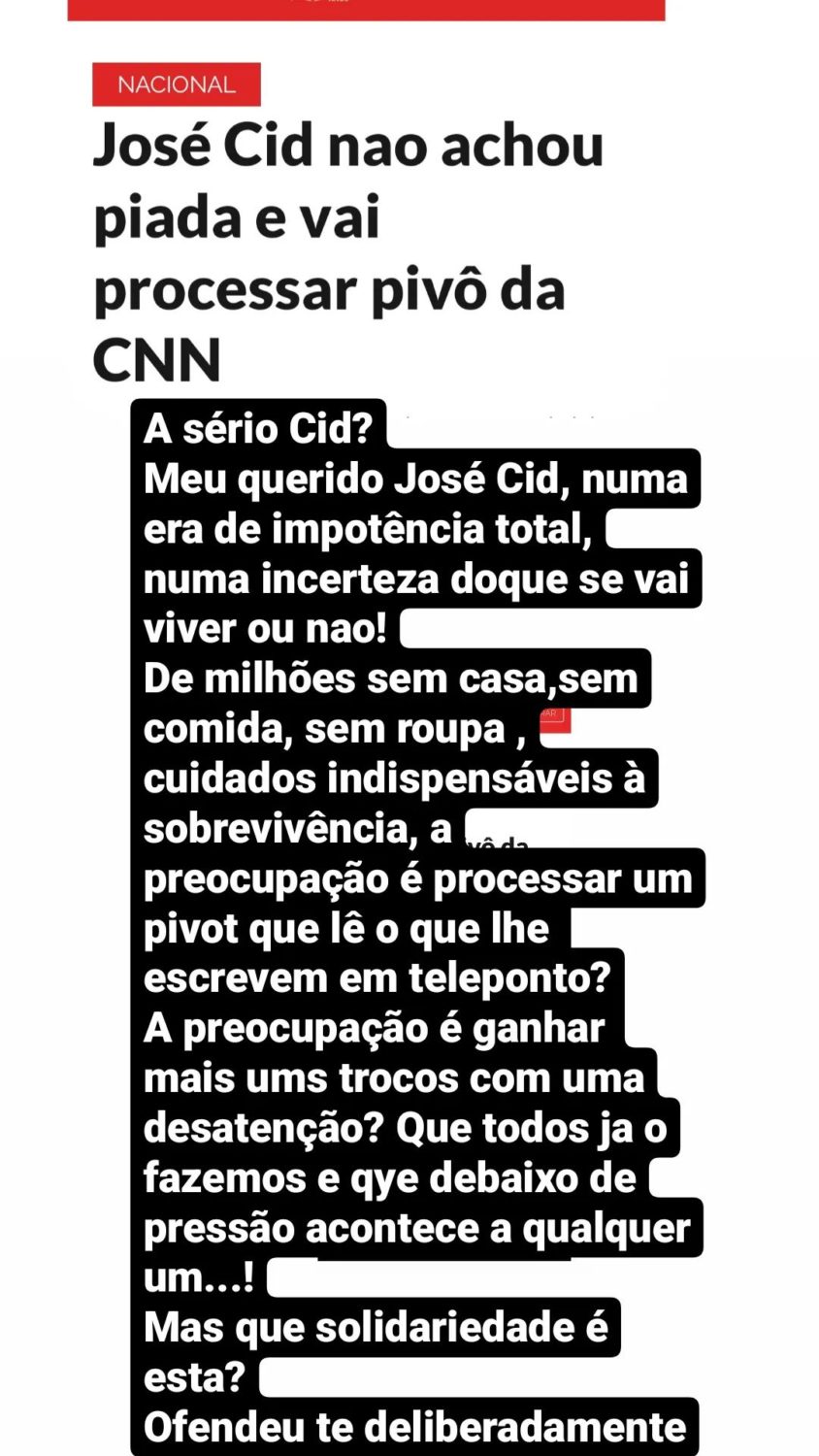 Sónia Costa &#8216;perplexa&#8217; com atitude de José Cid contra CNN Portugal: &#8220;Sério? Processar um pivot?&#8221;