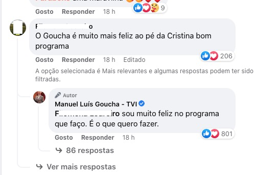 Manuel Luís Goucha reage a elogio após programa &#8216;especial&#8217;: &#8220;É muito mais feliz ao pé da Cristina&#8230;&#8221;