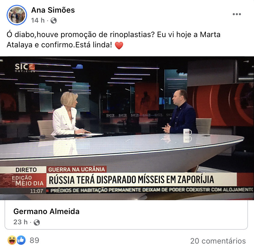 Ana Bola comenta feições de Marta Atalaya e atira: “Houve promoção nas rinoplastias?”