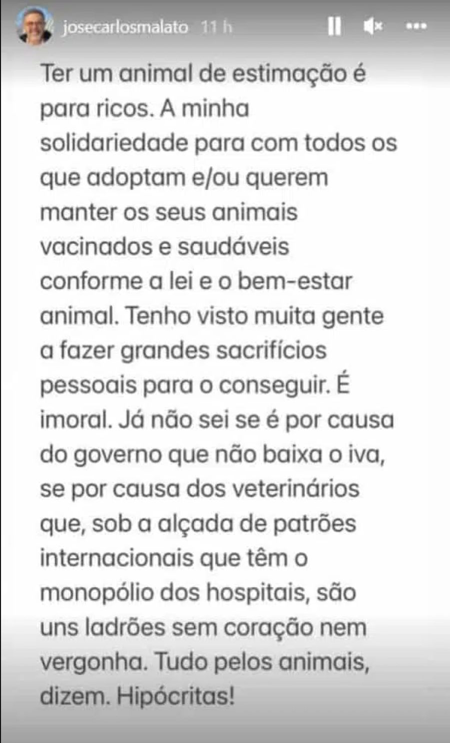 José Carlos Malato deixa críticas: “Ter um animal de estimação é para ricos&#8230;”