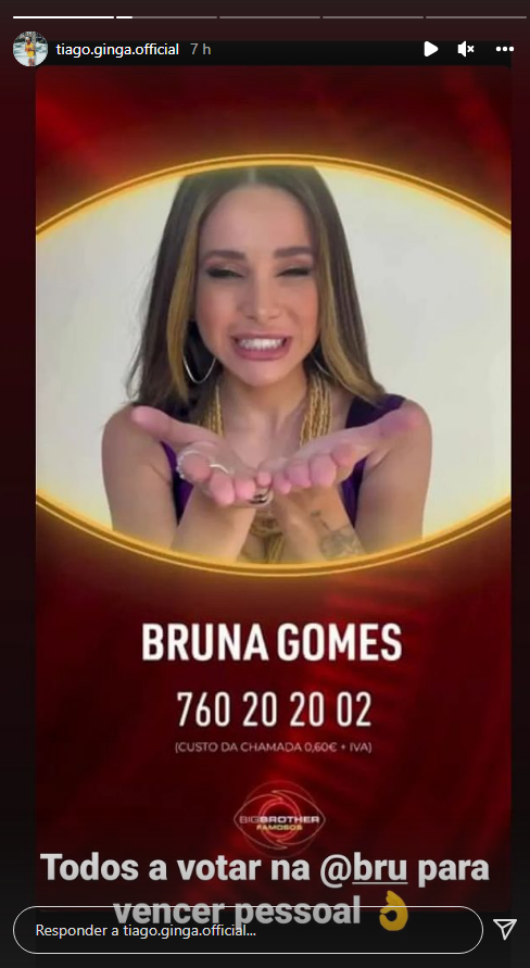 Big Brother: Tiago Ginga apela à vitória de Bruna Gomes: &#8220;Todos a votar pessoal&#8230;&#8221;