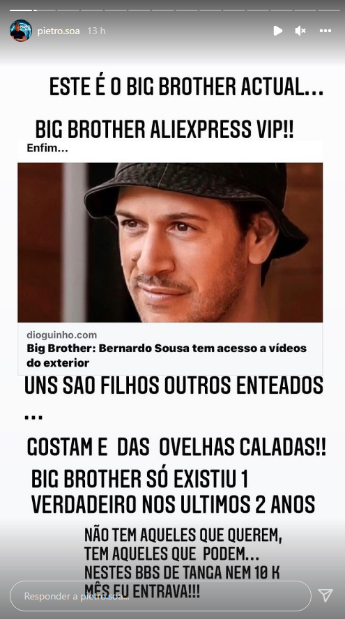 Big Brother: Pedro Soá sobre Bernardo Sousa: &#8220;Uns são filhos, outros enteados&#8230;&#8221;