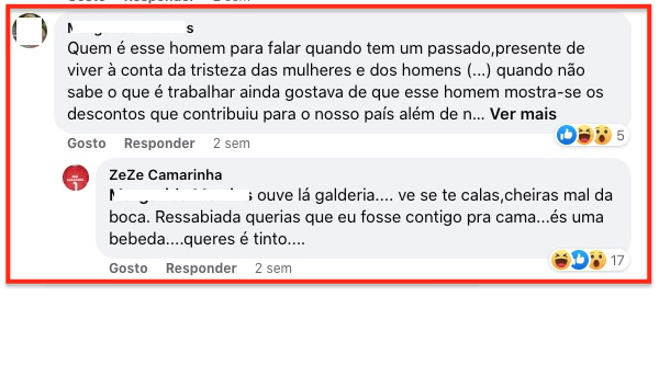 Zezé Camarinha insulta seguidora que o critica: &#8220;Ouve lá galdéria&#8230;queres é tinto&#8221;