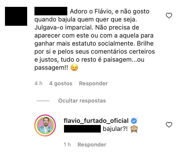 Flávio Furtado mostra-se ao lado de Bernardo Sousa, recebe críticas e responde: &#8220;Levam o homem ao colo&#8230;&#8221;