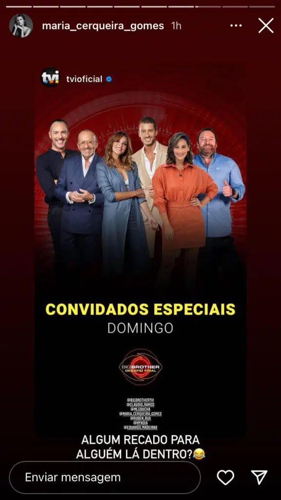 Maria Cerqueira Gomes vai entrar na casa do &#8220;Big Brother&#8221; e já reagiu: &#8220;Algum recado&#8230;&#8221;