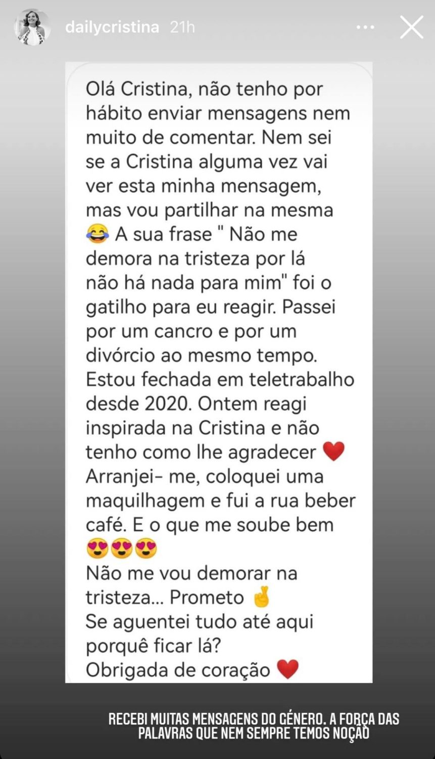 Cristina Ferreira comovida com mensagem de fã após visita ao &#8220;Big Brother&#8221;: &#8220;A sua frase foi o gatilho&#8230;&#8221;