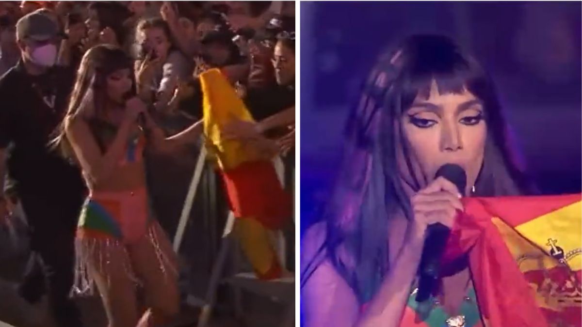 Anitta sobe ao palco com bandeira espanhola e recebe arraso: &#8220;Ignorante&#8230;&#8221;