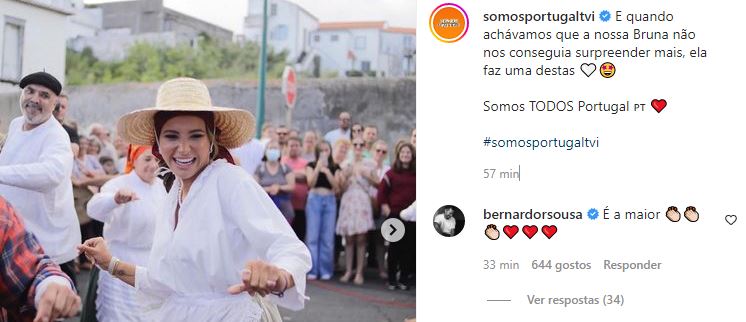 Apaixonado! Bernardo Sousa reage à prestação de Bruna Gomes no &#8216;Somos Portugal&#8217;: &#8220;Orgulho&#8230;&#8221;