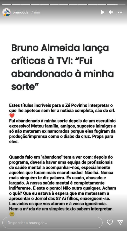 Após críticas à TVI, Bruno Almeida esclarece &#8216;abandono&#8217; da produção: &#8220;És usado, abusado e largado&#8230;&#8221;