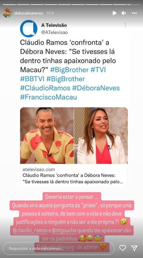 Débora Neves ‘incomodada’ com pergunta de Cláudio Ramos? “Só porque uma pessoa é solteira…”