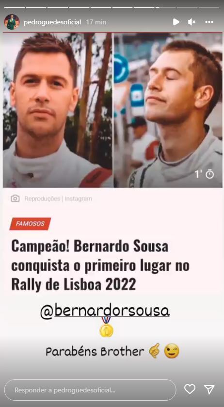 Amizade! Pedro Guedes reage à vitória de Bernardo Sousa e felicita: &#8220;Parabéns irmão&#8230;&#8221;