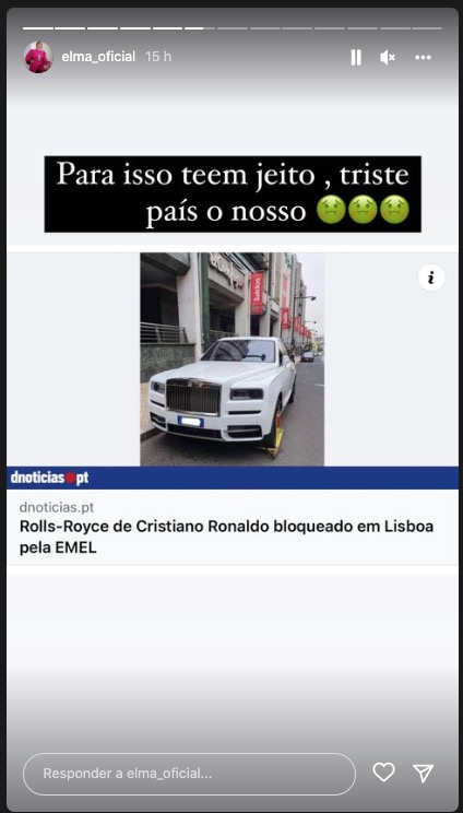 Elma Aveiro reage a notícias sobre &#8220;carro bloqueado&#8221; de Cristiano Ronaldo: &#8220;Triste país o nosso&#8221;