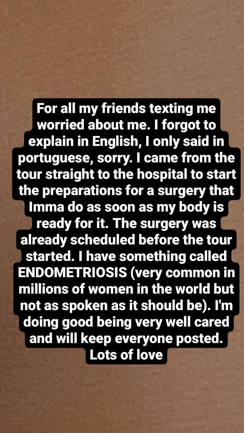 Anitta esclarece razão de estar internada: &#8220;Vim da digressão diretamente para o hospital&#8221;