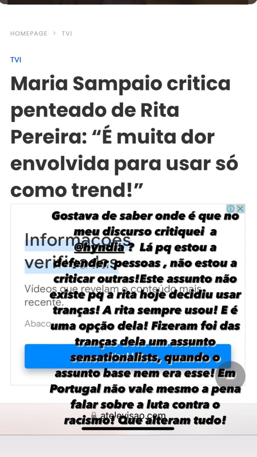 Crítica ao penteado de Rita Pereira? Maria Sampaio esclarece após notícias: &#8220;Não falei para atacar ninguém&#8230;&#8221;