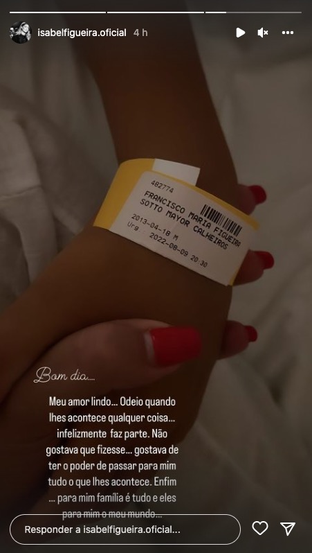 Filho de Isabel Figueira assistido no hospital: &#8220;Odeio quando lhes acontece qualquer coisa&#8230;&#8221;