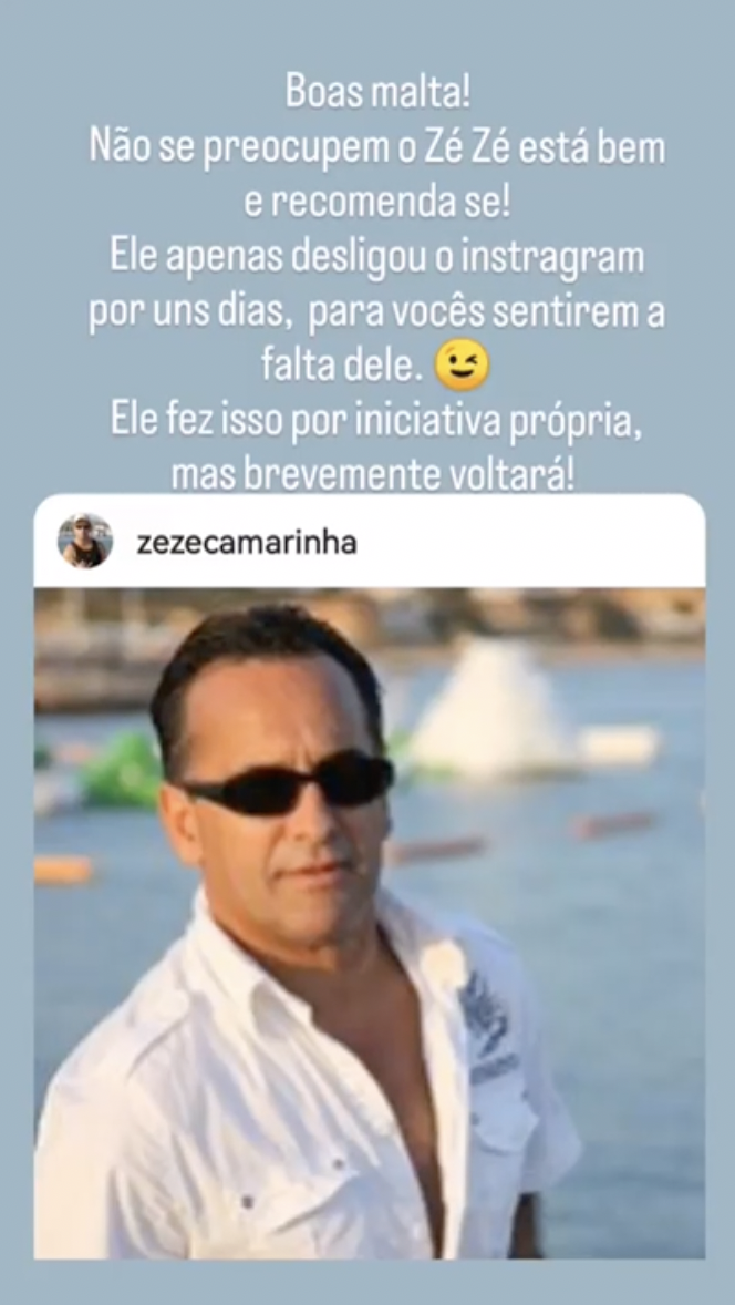 Tiago Ginga revela motivo do afastamento de Zezé Camarinha das redes sociais: &#8220;O Zezé está bem e recomenda-se&#8230;”