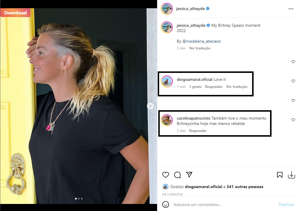 Inspirada em Britney Spears, Jessica Athayde rapa o cabelo (de lado). A reação de Diogo Amaral