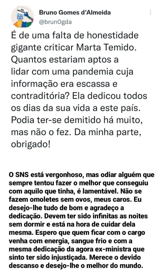 Bruno Almeida sai em defesa de Marta Temido: &#8220;Falta de honestidade gigante&#8230;&#8221;