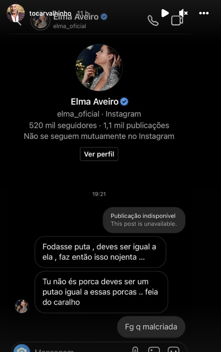Revelas novas mensagens privadas de Elma Aveiro a insultar seguidora: “Tu não és porca, deves ser um put**…”