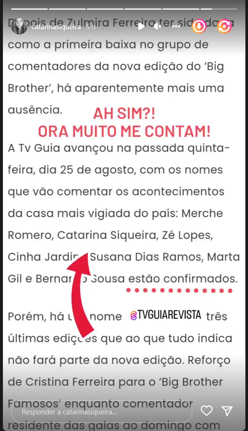 Catarina Siqueira integra &#8220;painel&#8221; do novo &#8220;Big Brother&#8221;? Atriz já reagiu