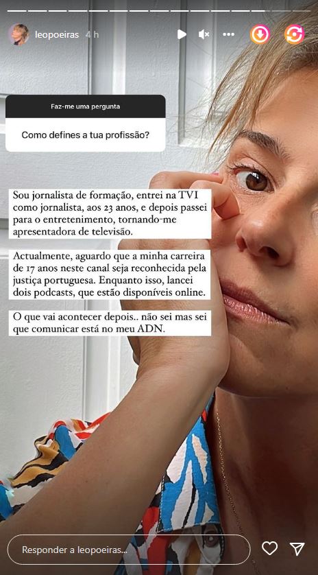 Leonor Poeiras volta a falar sobre a TVI: “Aguardo que a minha carreira seja reconhecida pela justiça…”