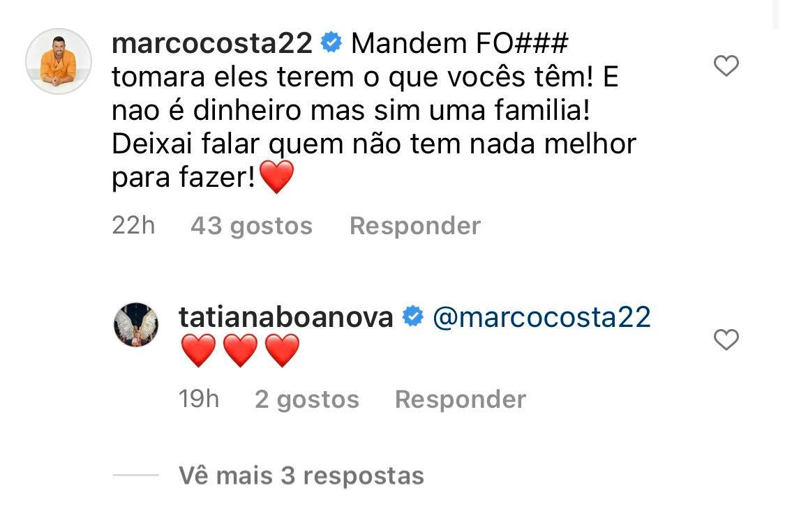 Parolos? Tatiana Boa-Nova reage a &#8216;rol&#8217; de críticas e recebe apoio de Marco Costa: &#8220;Mandem fo***!&#8230;&#8221;