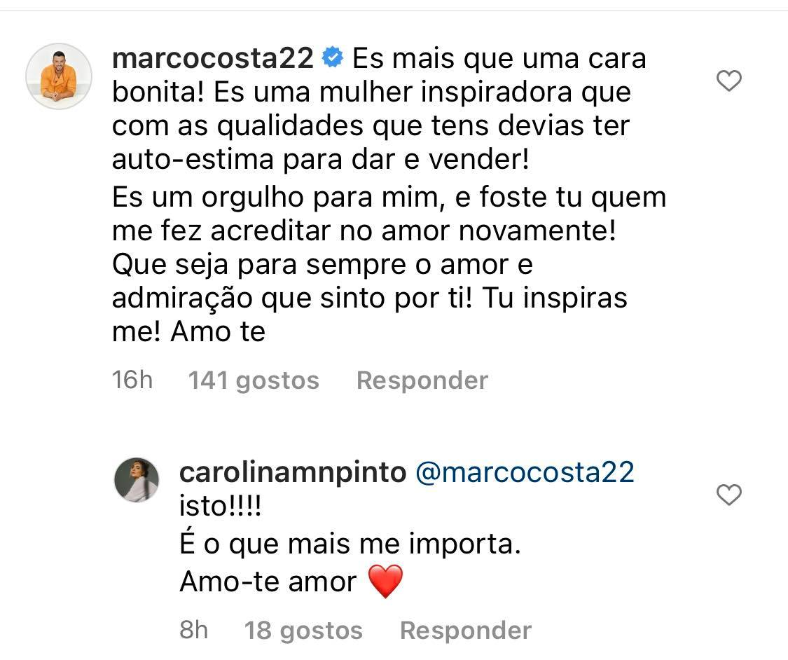 Marco Costa &#8216;abre o coração&#8217; e declara-se a Carolina Pinto: &#8220;Foste tu quem me fez acreditar no amor novamente&#8230;&#8221;