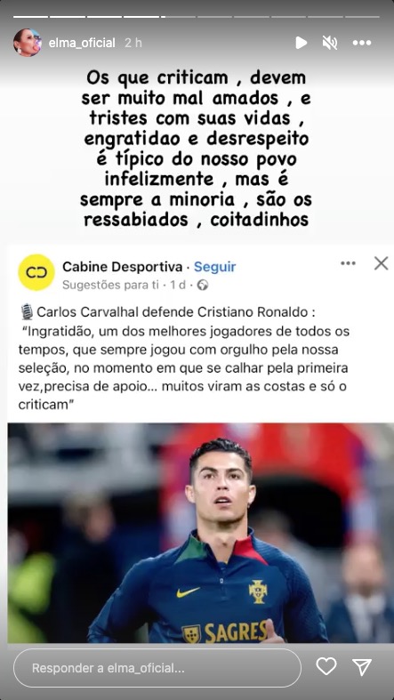 Elma Aveiro deixa &#8216;recado&#8217; aos críticos de Cristiano Ronaldo e &#8216;atira&#8217;: &#8220;Ressabiados, coitadinhos&#8230;&#8221;