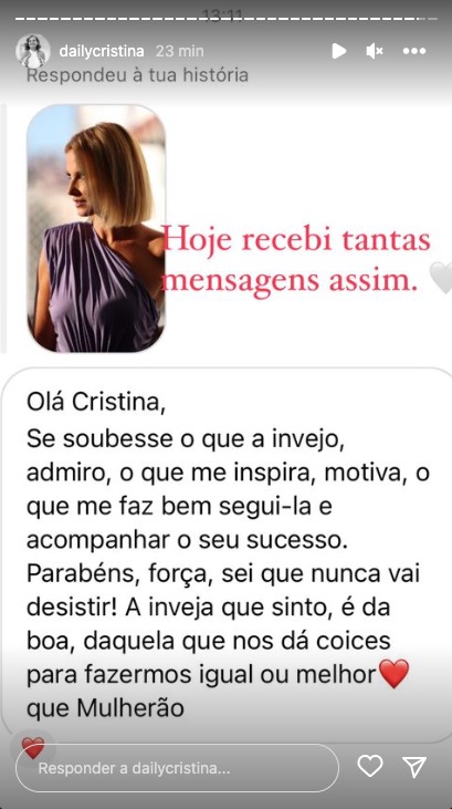 Cristina Ferreira embevecida com palavras de seguidora: &#8220;Força, sei que nunca vai desistir&#8230;&#8221;