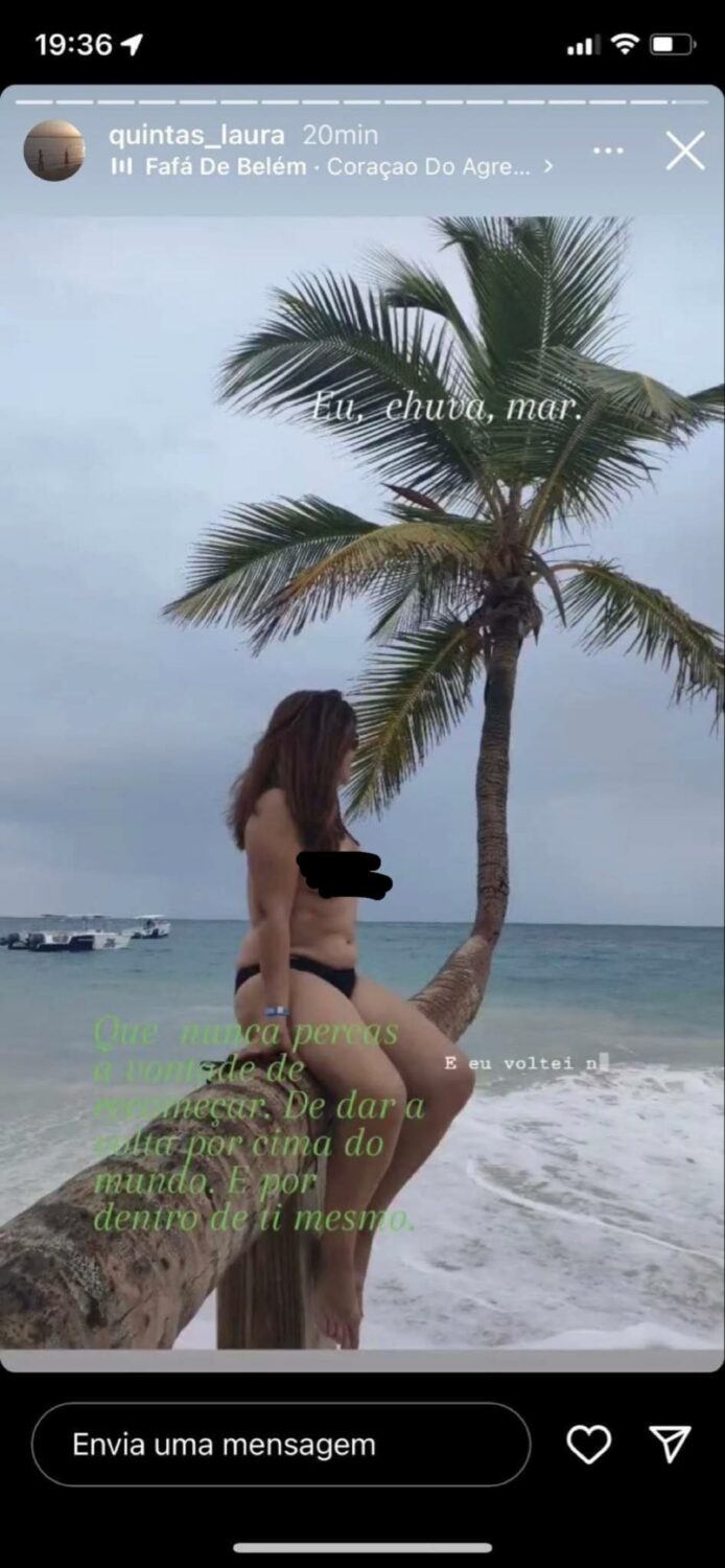 Laura Quintas de “Casados” mostra-se em topless (total) na praia: “Nunca percas a vontade…”
