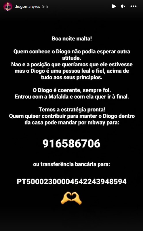 &#8220;Quem quiser contribuir pode mandar&#8221;: Família de Diogo Marques faz apelo para salvar concorrente