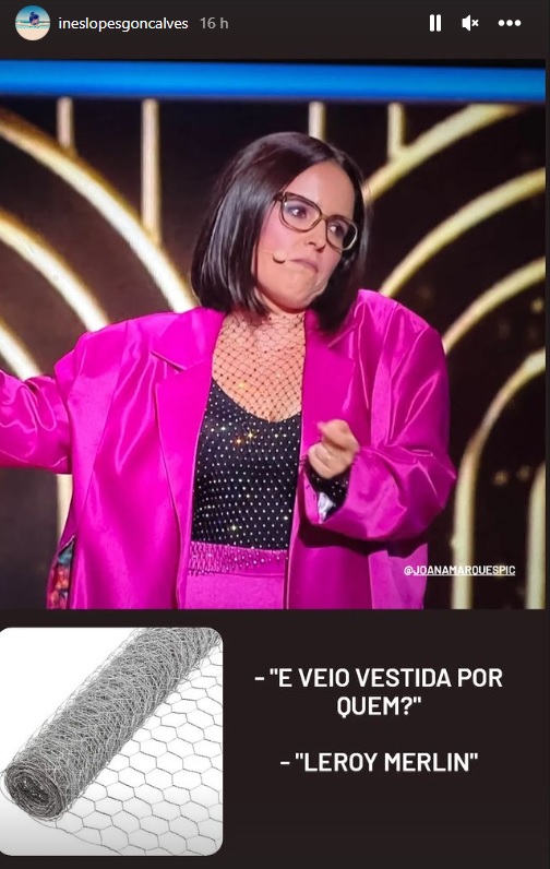 Inês Lopes Gonçalves ironiza com look de Joana Marques para os Globos de Ouro