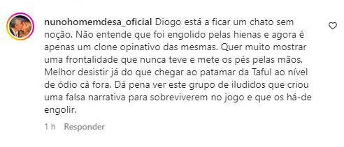 Big Brother: Nuno Homem de Sá deixa &#8216;dica&#8217; a Diogo Marques: &#8220;Foi engolido pelas hienas, é melhor desistir já&#8230;&#8221;