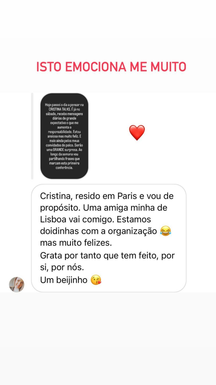 Cristina Ferreira promove evento &#8220;Cristina Talks&#8221; e é &#8216;inundada&#8217; de mensagens carinhosas: &#8220;Isto emociona-me muito&#8230;&#8221;