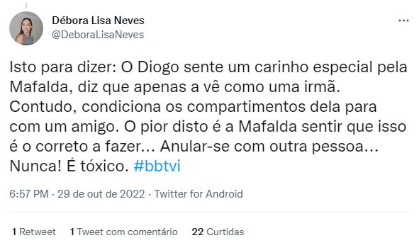 Tóxico? Débora Neves &#8216;critica&#8217; atitudes de Diogo Marques: &#8220;Condiciona os comportamentos dela&#8230;&#8221;