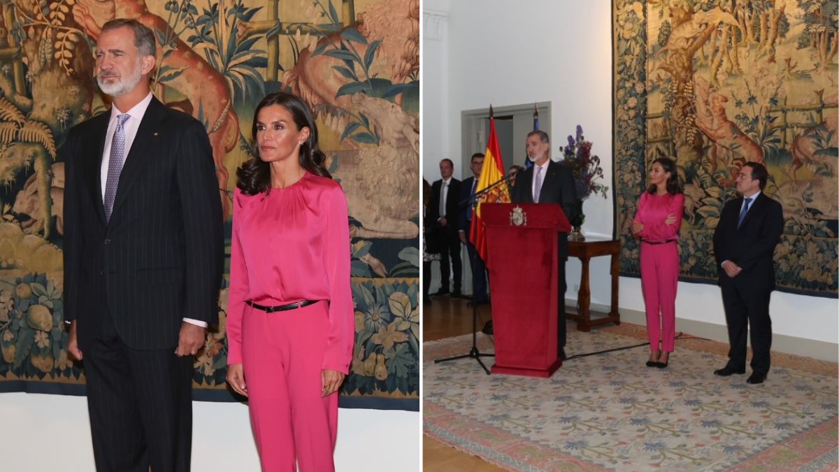 Rainha Letizia &#8216;rompe&#8217; com tons escuros e surge de rosa choque em jantar em embaixada