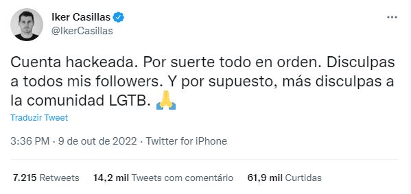 Hackeado! Iker Casillas reage após &#8216;assumir&#8217; homossexualidade: &#8220;Peço desculpa&#8230;&#8221;