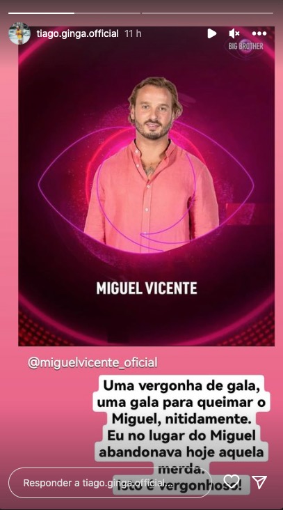Indignado! Tiago Ginga reage após gala do &#8220;Big Brother&#8221;: &#8220;No lugar do Miguel abandonava aquela m***a&#8221;