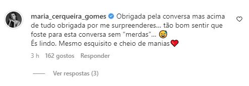 Maria Cerqueira Gomes elogia Cláudio Ramos e agradece: “Foste para esta conversa sem ‘merd*s’…”
